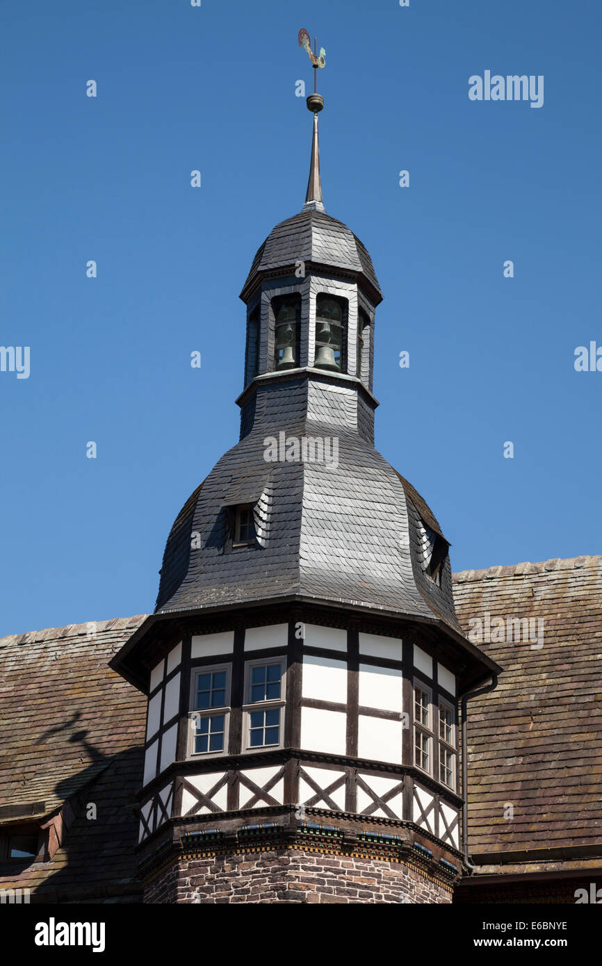 Au clocher de l'hôtel de ville historique, Hoexter, Weser Uplands, Nordrhein-Westfalen, Germany, Europe Banque D'Images