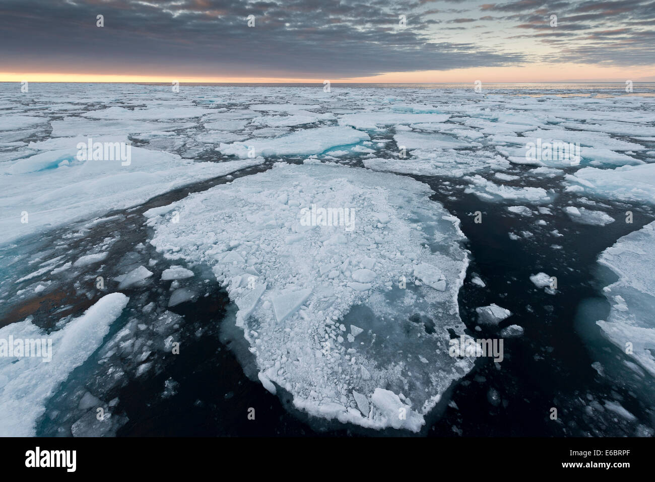 Les icebergs, la banquise, l'humeur du soir, l'océan Arctique, l'archipel du Svalbard, l'île de Spitsbergen, Svalbard et Jan Mayen (Norvège) Banque D'Images