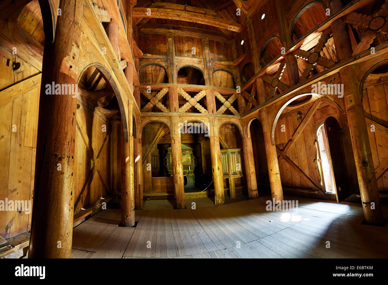 Intérieur de l'Église Borgund, Sogn og Fjordane, Norvège Banque D'Images