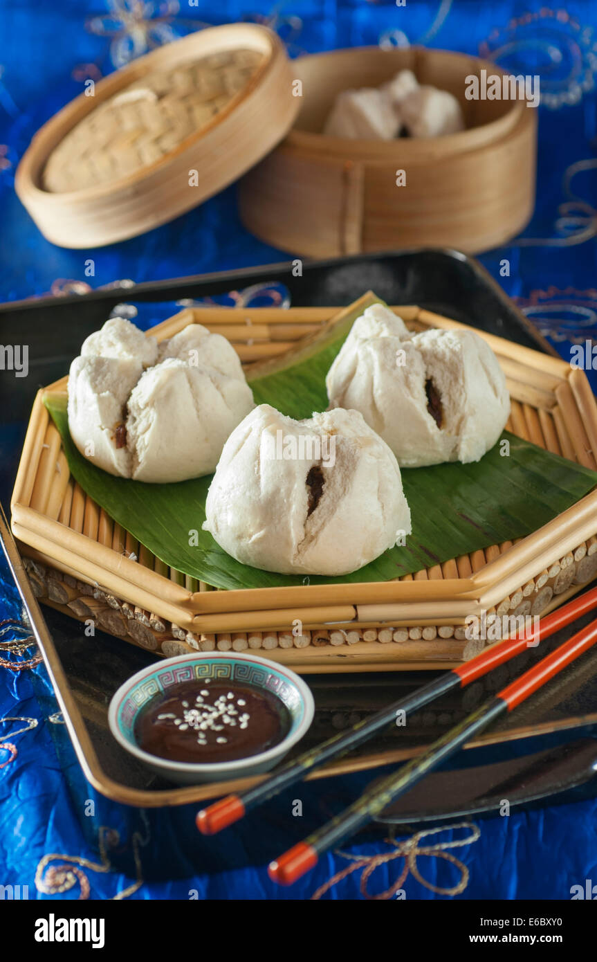 Char siu Bao. Porc à la vapeur des petits pains. Chinese food Banque D'Images