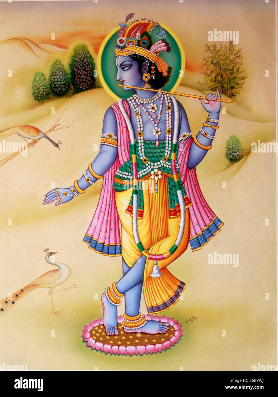 La peinture murale du dieu hindou Krishna Banque D'Images