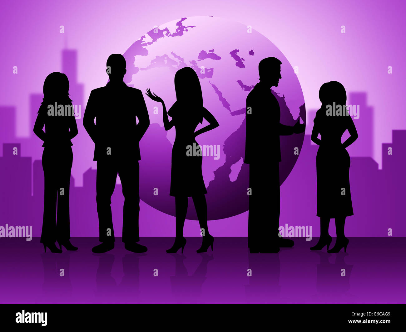 Les gens d'affaires montrant la mondialisation Monde et Office Banque D'Images