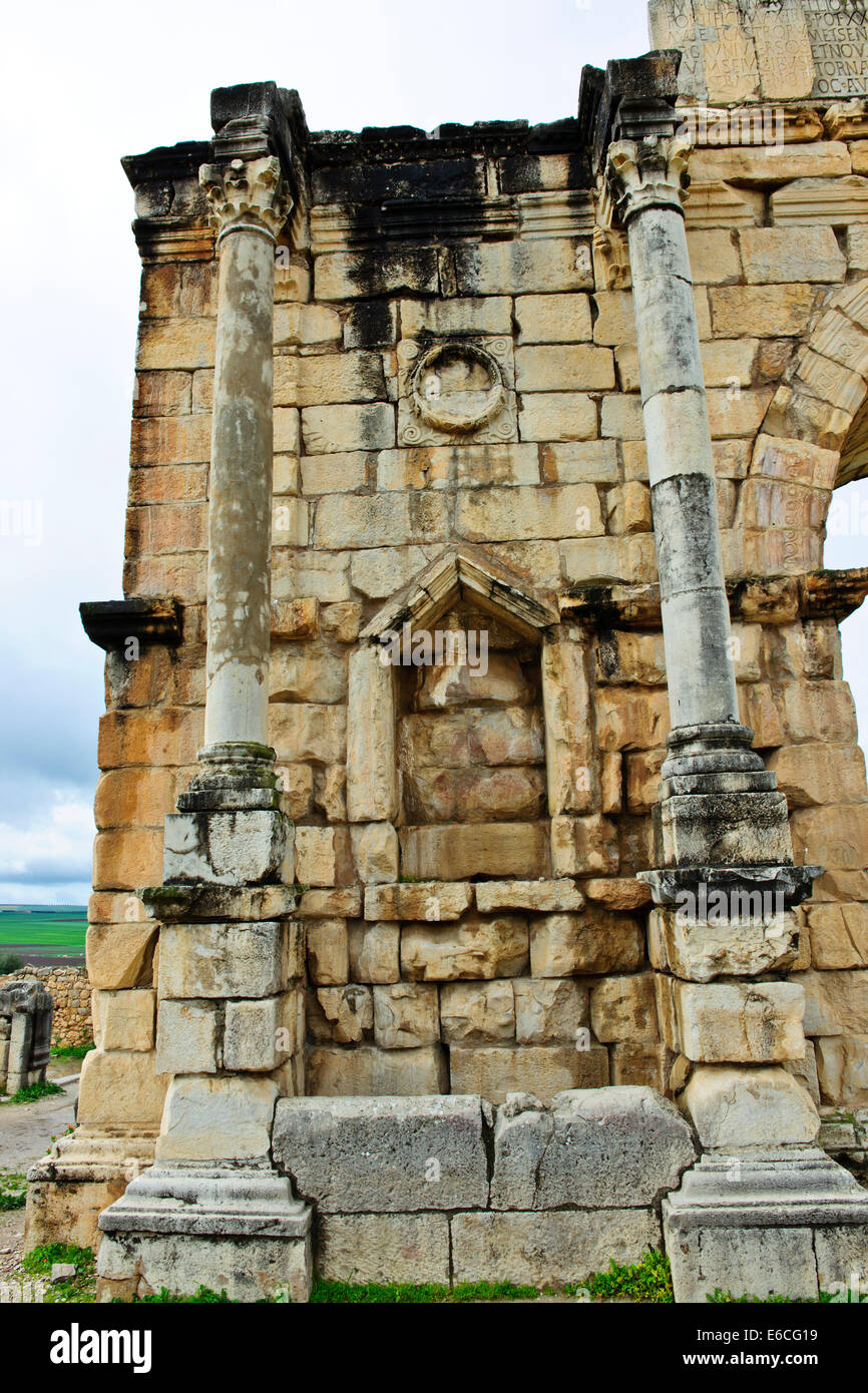 Volubilis, ville romaine de fouilles au Maroc,vallée fertile,Olives,agriculture,Paul Street & Voyage photographe de paysage,Maroc Banque D'Images