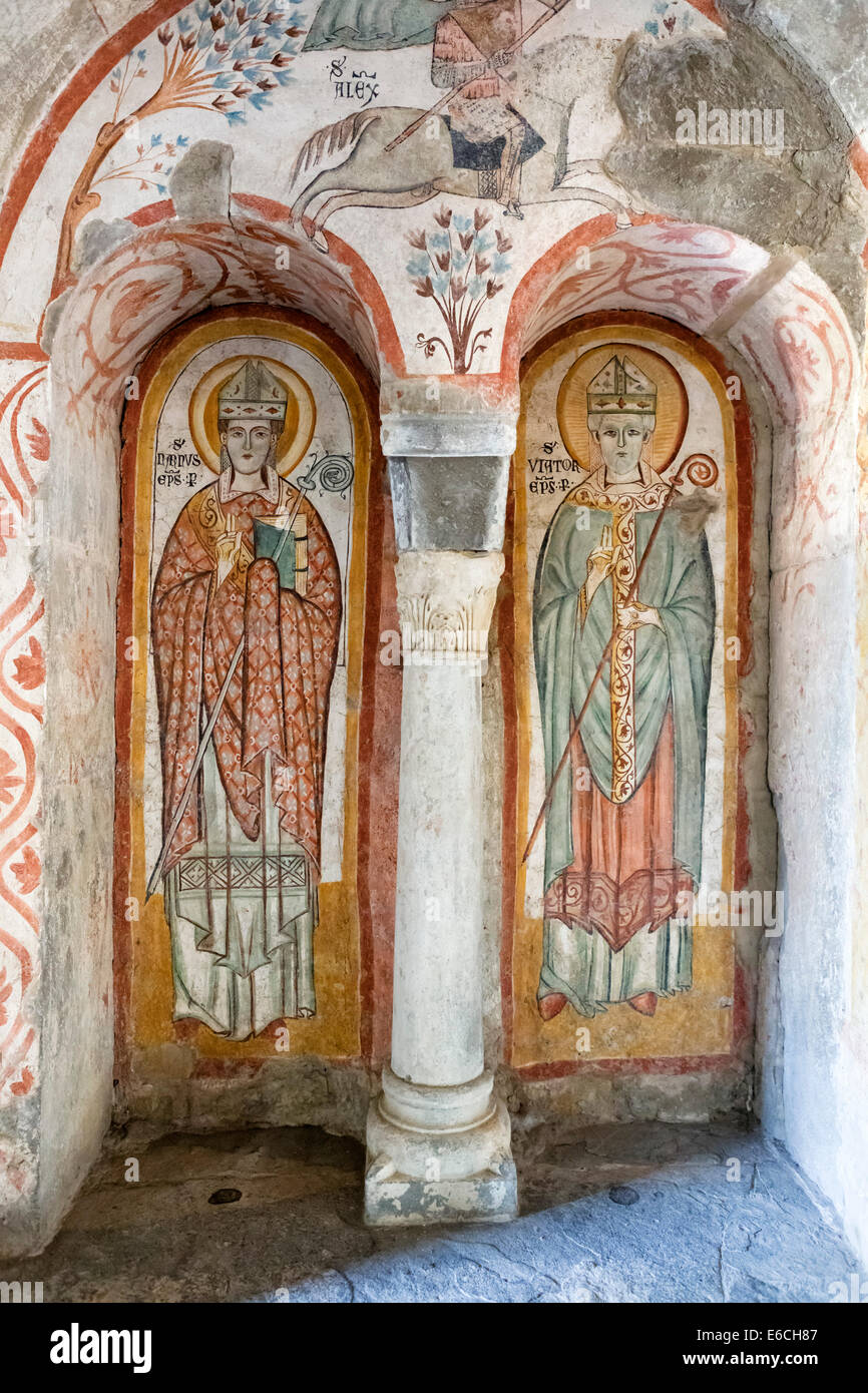 Fresques dans l'Aula della Curia (Bishop's Hall), la Piazza Vecchia, haute de Bergame, Lombardie, Italie Banque D'Images