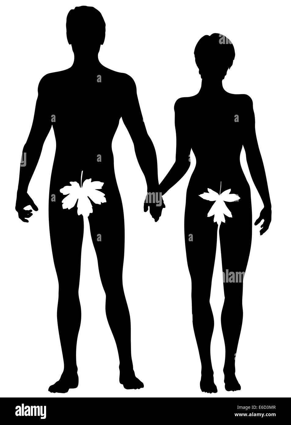 Silhouette vecteur modifiable d'Adam et Eve Illustration de Vecteur