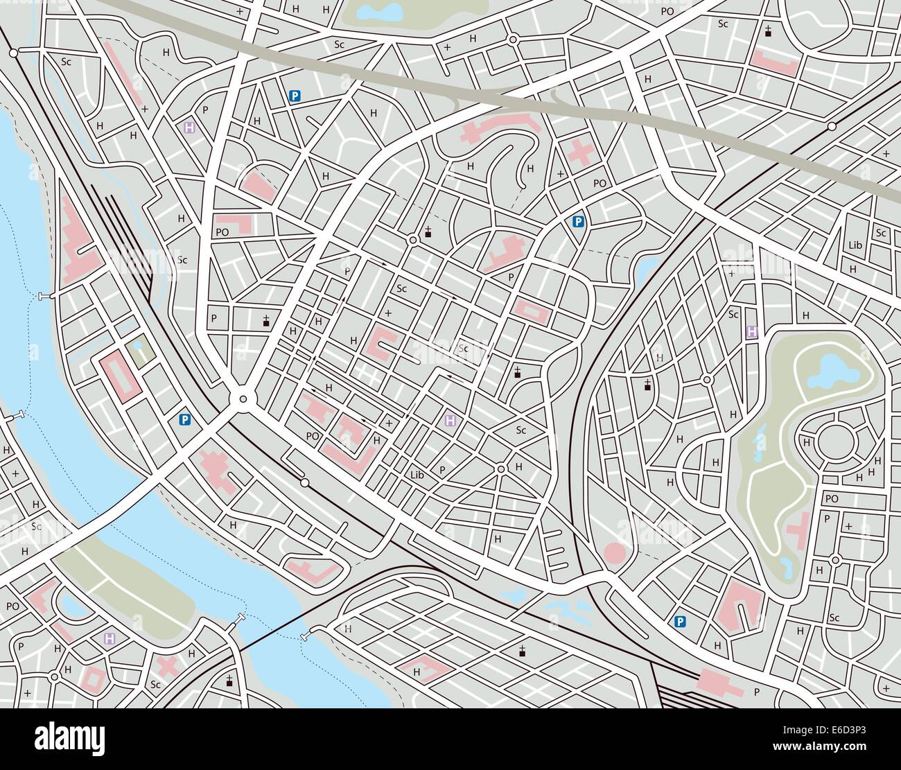 Carte vectorielle modifiable d'une ville sans nom générique Illustration de Vecteur