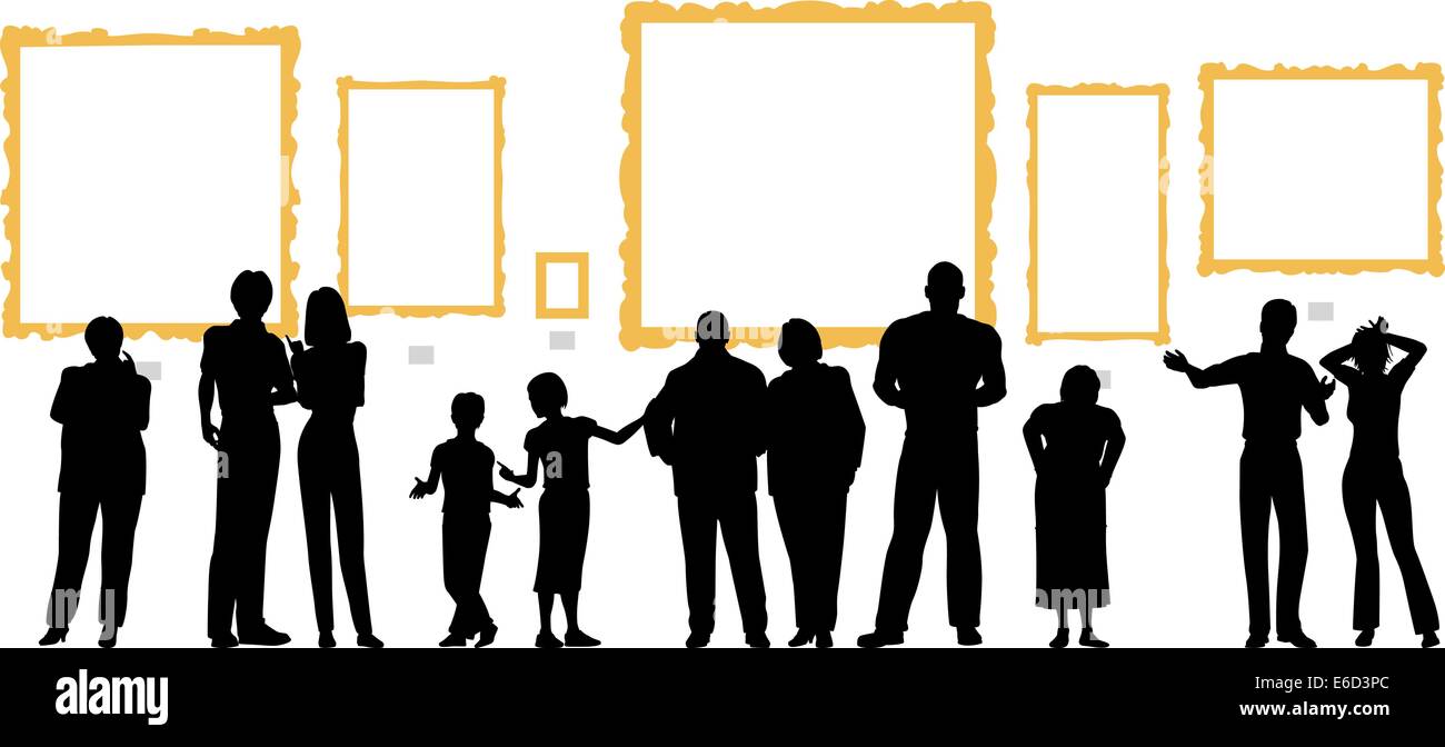 Silhouettes vecteur modifiable de diverses personnes, à un musée ou galerie d'art Illustration de Vecteur