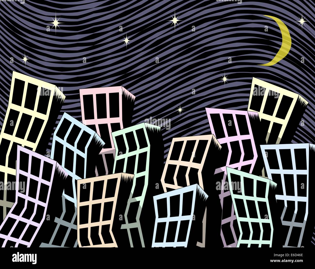Illustration vectorielle modifiable de la ville la nuit avec le fond et les bâtiments sur des calques distincts Illustration de Vecteur