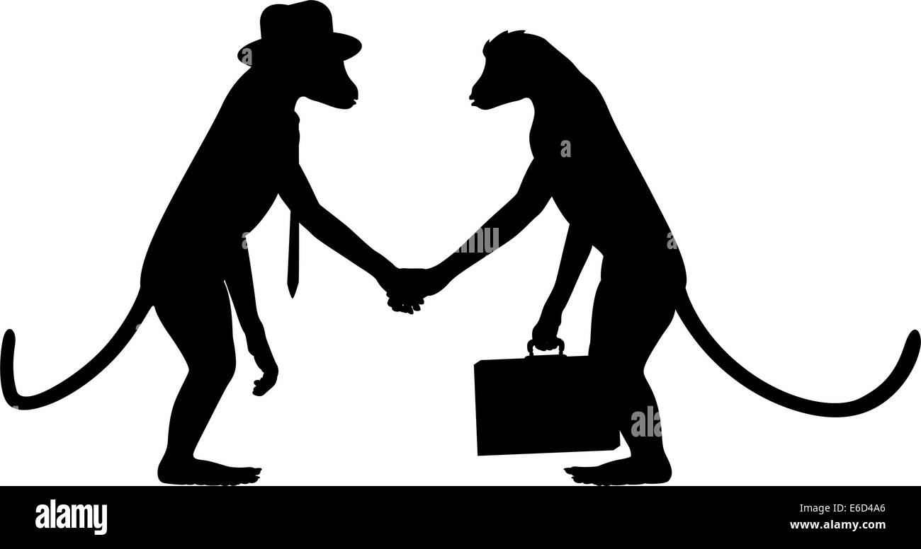 Silhouettes vecteur modifiable de deux singes se serrer la main avec tous les éléments en tant qu'objets séparés Illustration de Vecteur