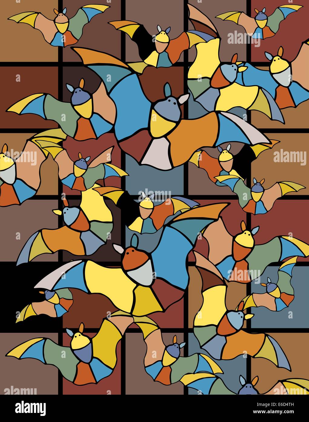 Vector illustration colorée des vitraux de vol des chauves-souris Illustration de Vecteur