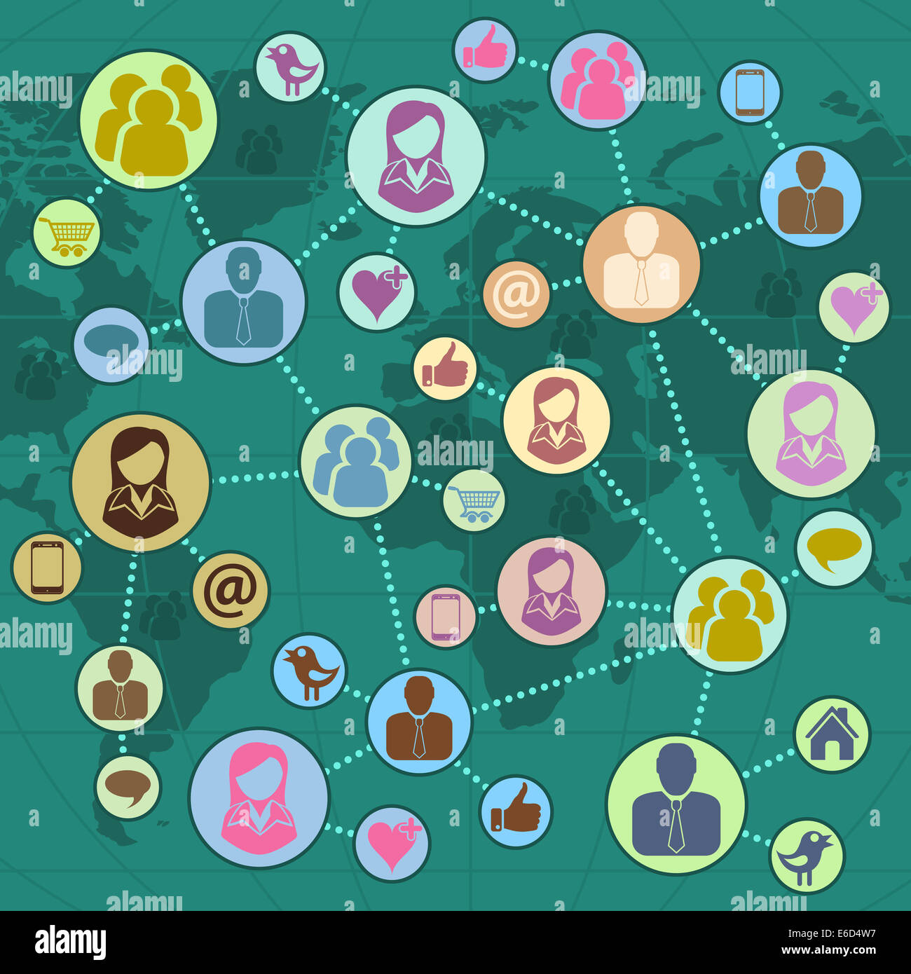 Réseau social à l'échelle mondiale et d'équipe Concept dans une télévision moderne style, avec des icônes comme et Twitter et l'Infographie. L'illustration. Banque D'Images