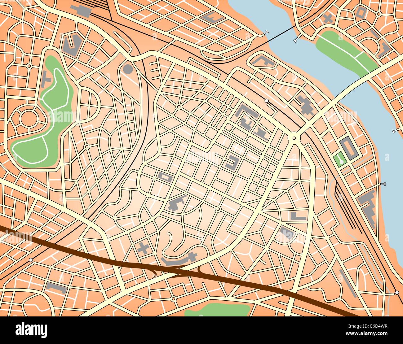Carte vectorielle modifiable d'une ville sans nom générique Illustration de Vecteur