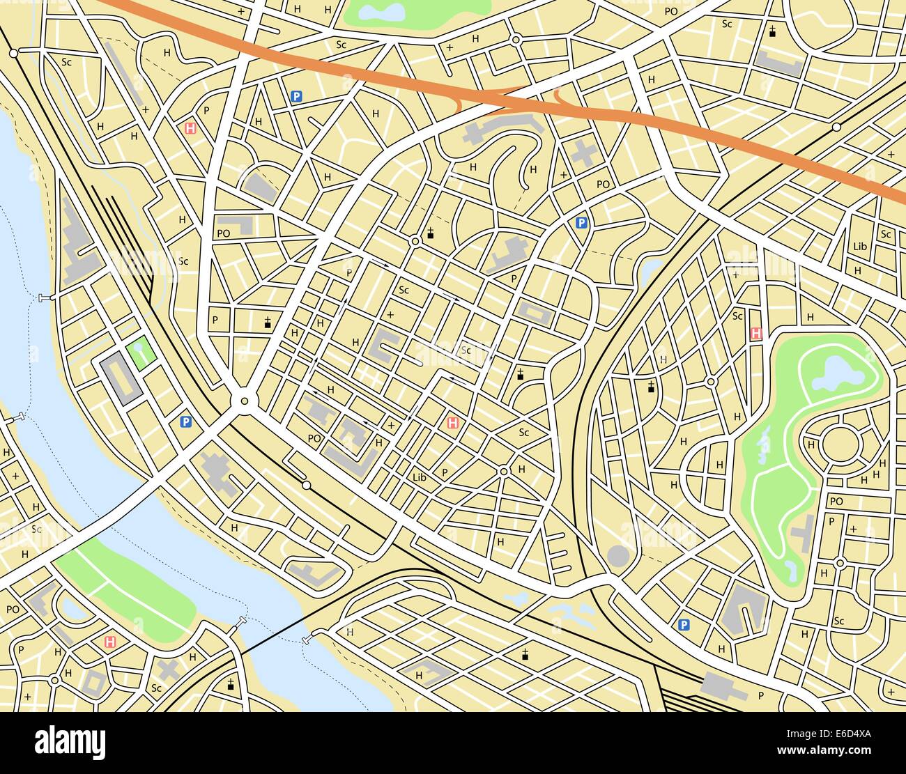 Carte vectorielle modifiable d'une ville sans nom générique Illustration de Vecteur