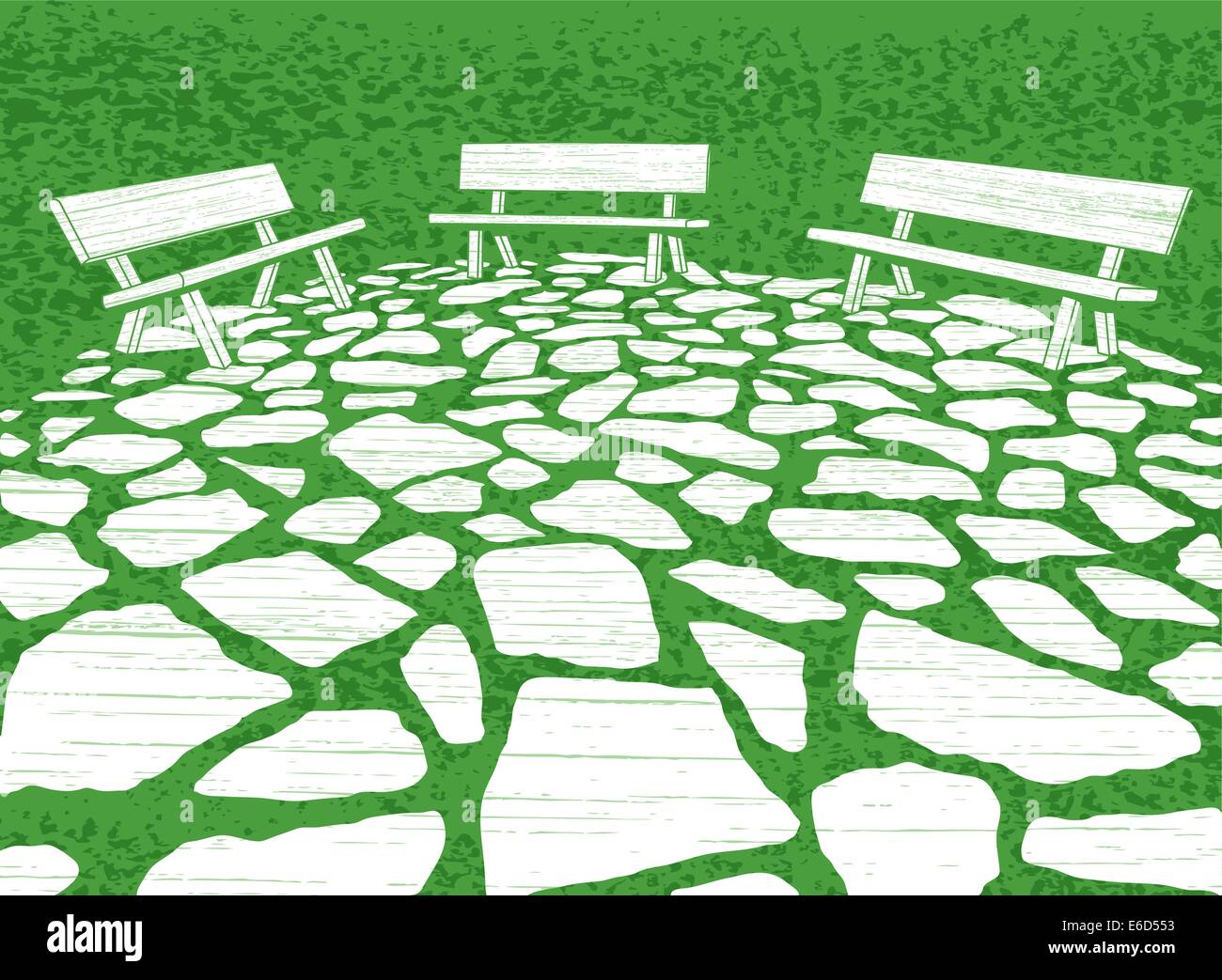 Vector illustration de trois bancs de jardin et pavés Illustration de Vecteur