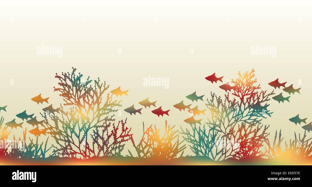 Illustration vectorielle modifiable de coraux et de poissons colorés réalisés en masquant un mesh couleur d'arrière-plan Illustration de Vecteur
