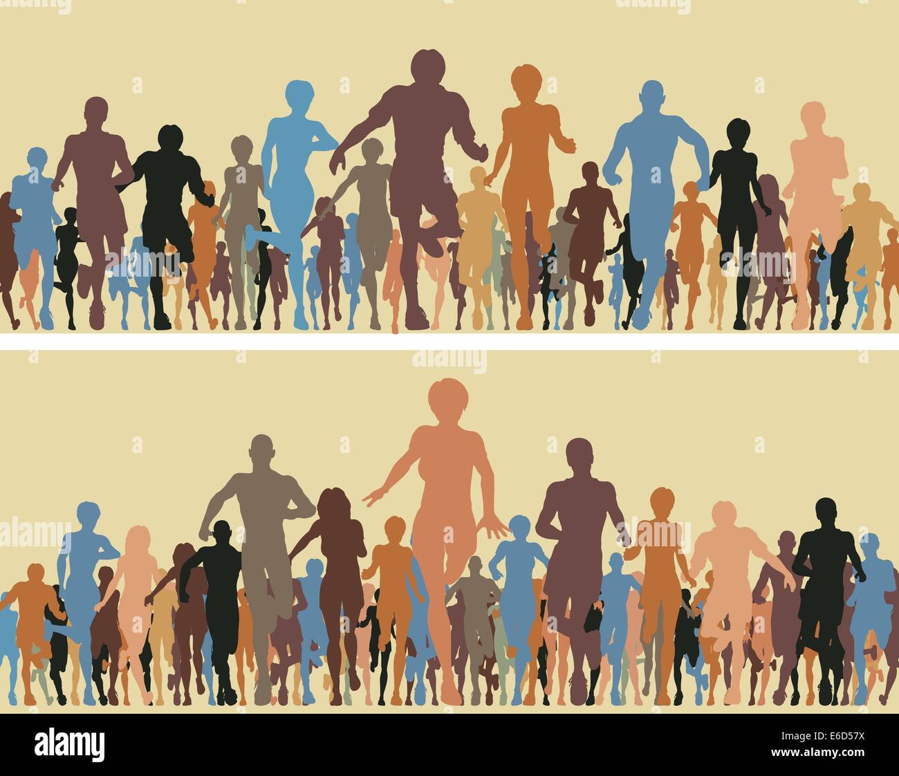 Illustré en couleurs des silhouettes d'un grand nombre de personnes exécutant Illustration de Vecteur