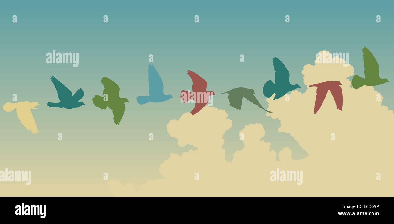 Silhouettes vecteur modifiable d'un pigeon voler à travers le ciel Illustration de Vecteur