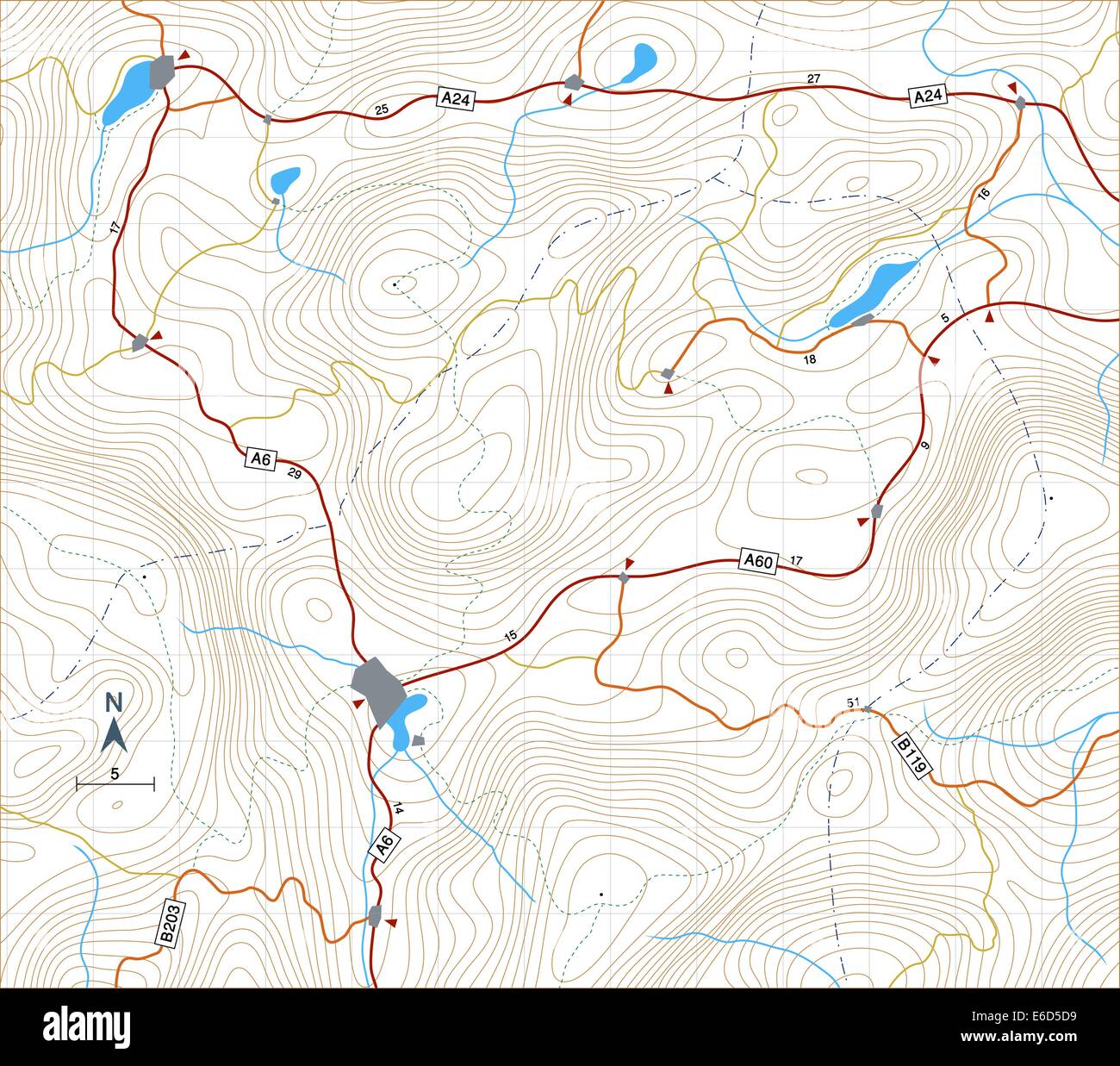 Illustration vectorielle modifiable d'une carte montrant les contours de secours générique Illustration de Vecteur