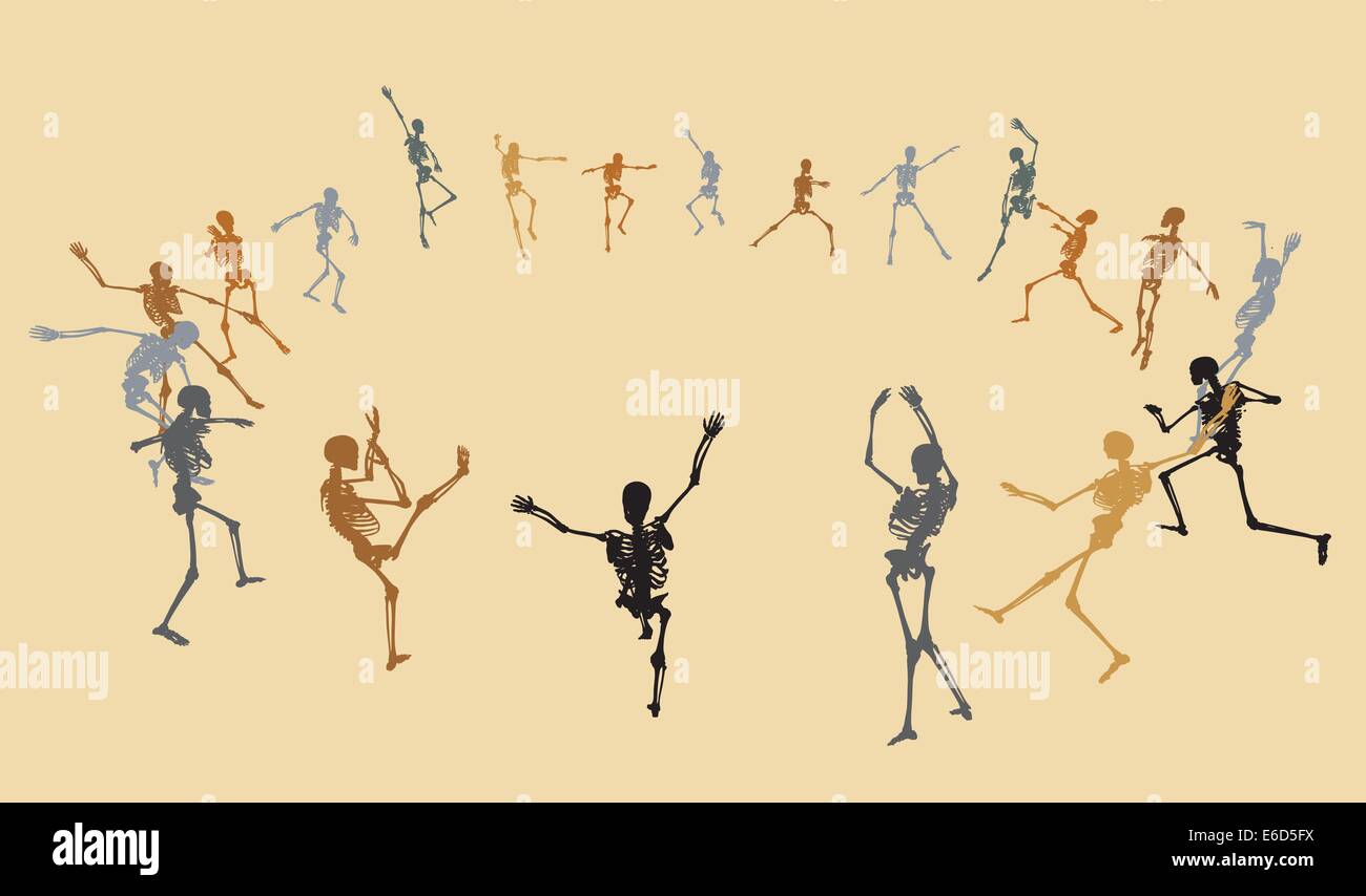Squelette danse silhouettes illustrées par un anneau Illustration de Vecteur