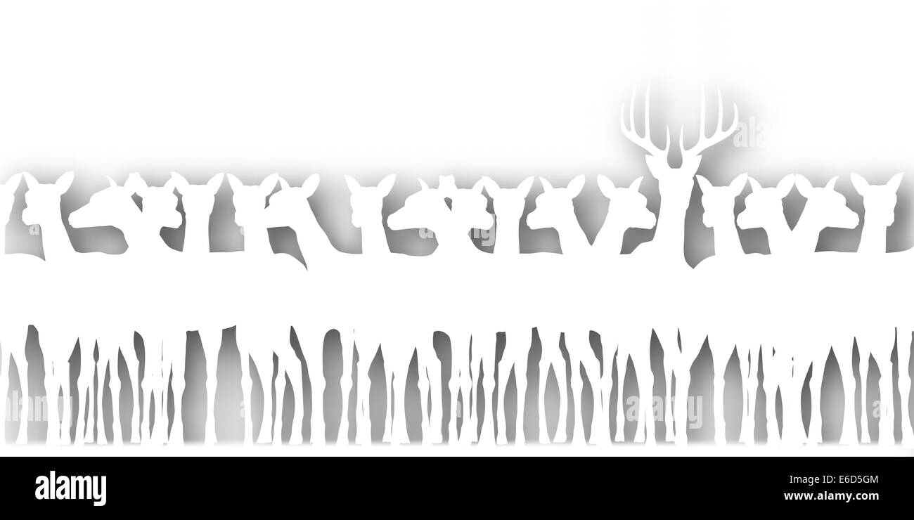 Vecteur silhouette découpée modifiable d'un troupeau de chevreuils à l'ombre de fond effectué à l'aide d'une carte de dégradé Illustration de Vecteur