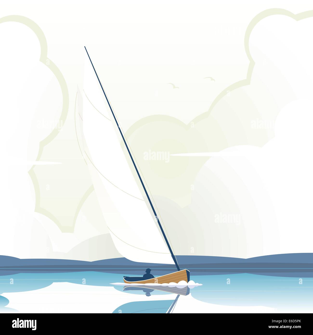 Illustration vectorielle modifiable d'un homme d'un yacht à voile sur l'eau calme Illustration de Vecteur