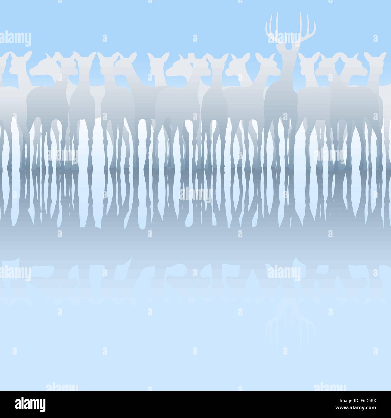 Silhouette vecteur modifiable d'un troupeau de chevreuils et de réflexion Illustration de Vecteur