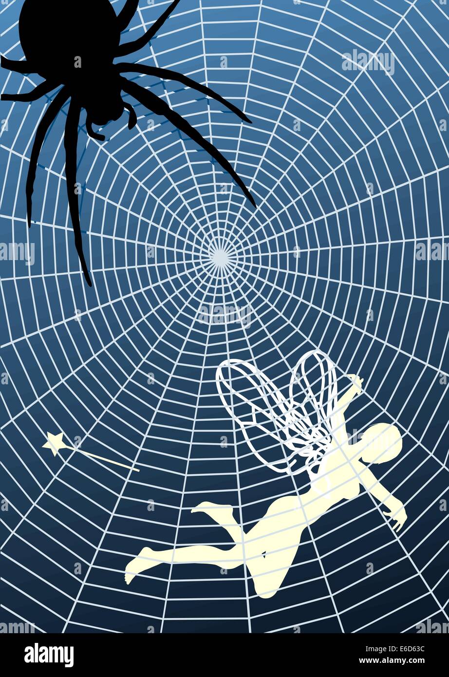 Illustration vectorielle modifiable d'une fée pris dans une toile d'araignée Illustration de Vecteur