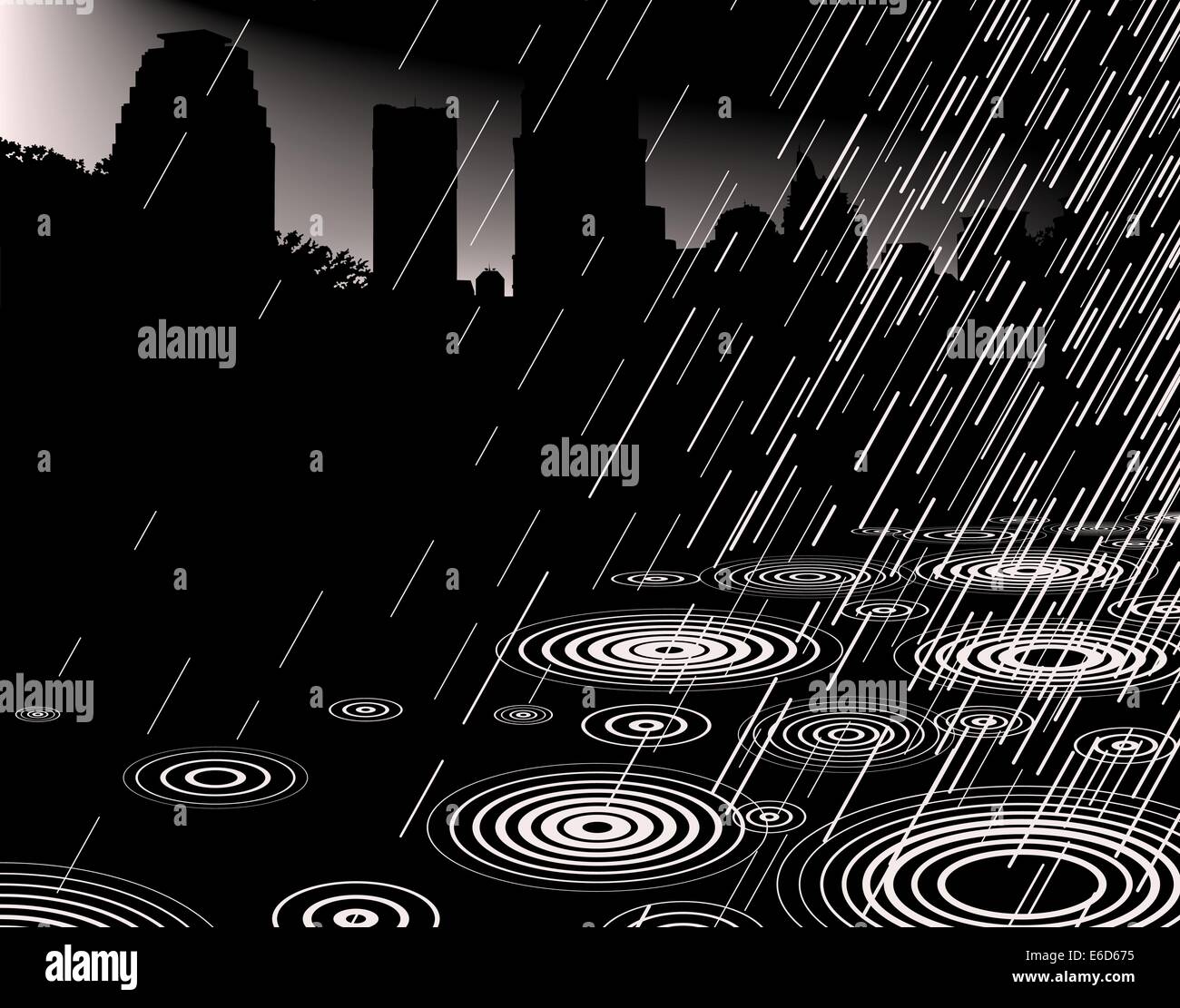 Illustration vectorielle modifiable de la pluie avec une ville et copy-space Illustration de Vecteur