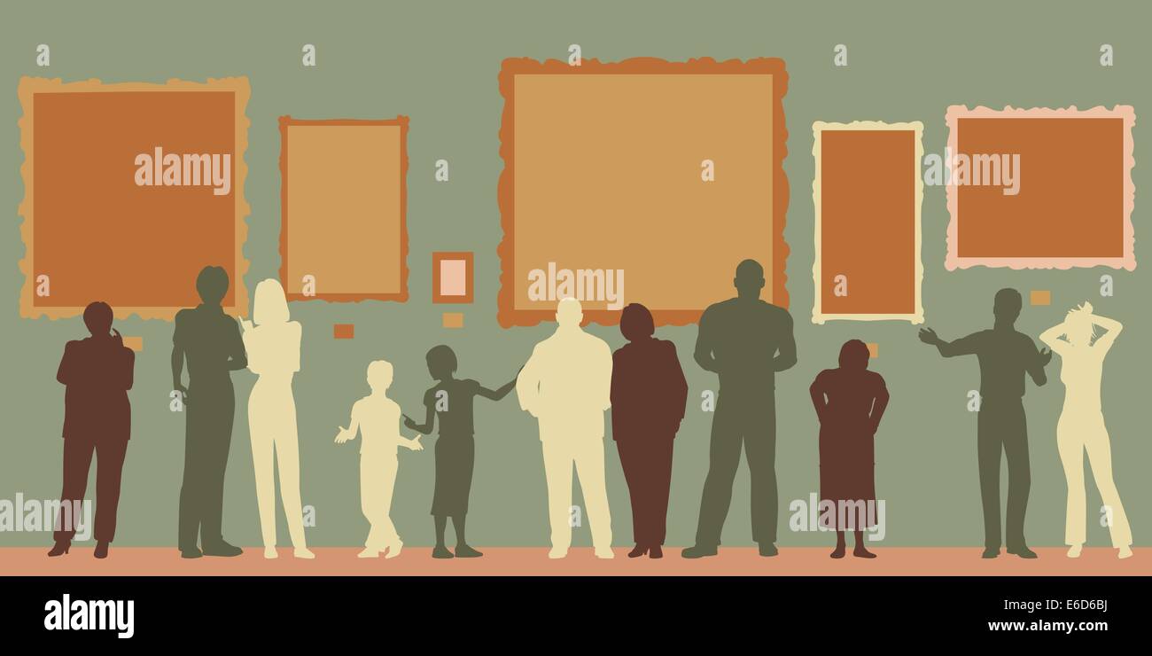 Silhouettes vecteur modifiable de diverses personnes, à un musée ou galerie d'art Illustration de Vecteur
