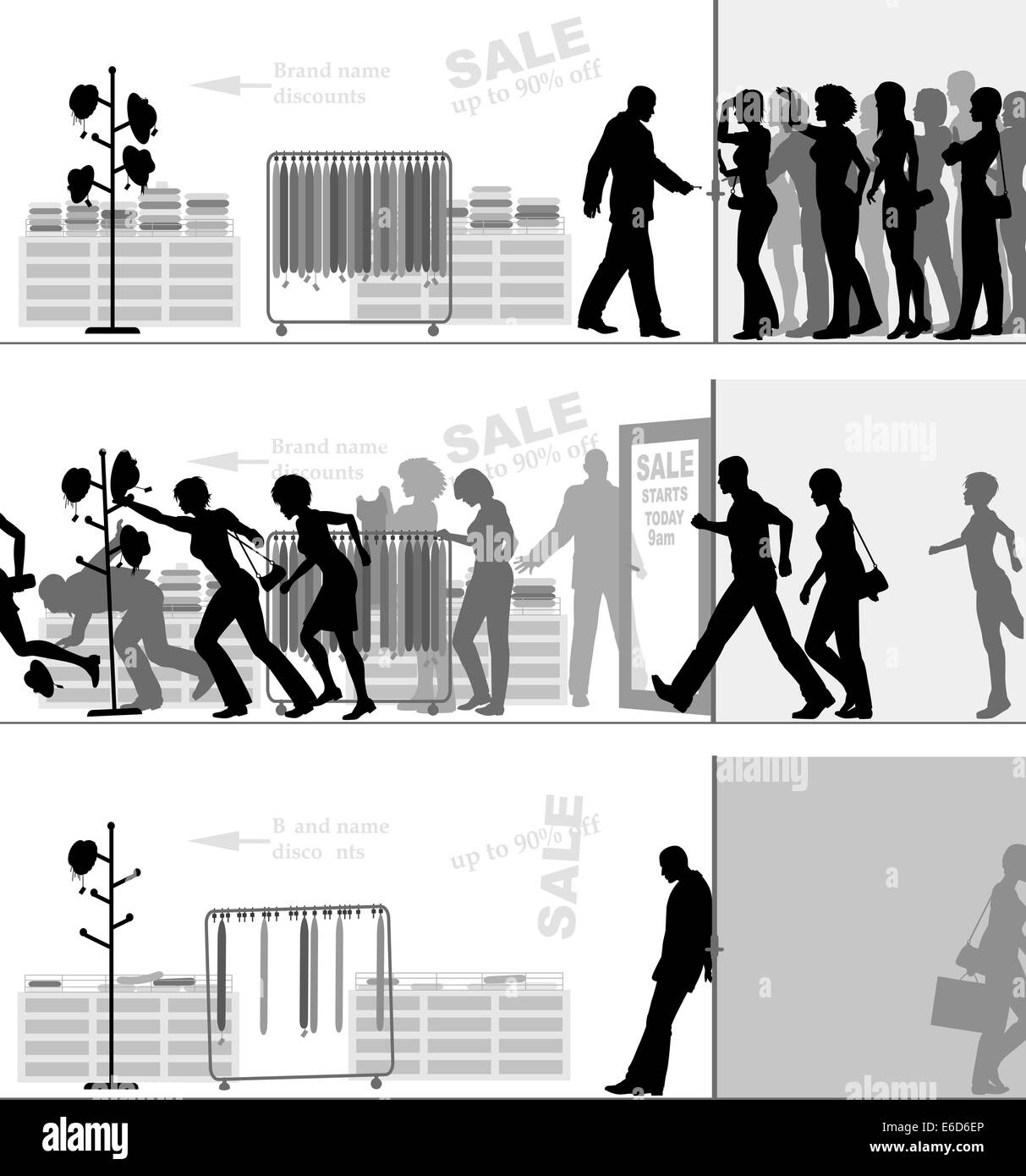 Vector illustration modifiable séquence d'une vente à un magasin Illustration de Vecteur