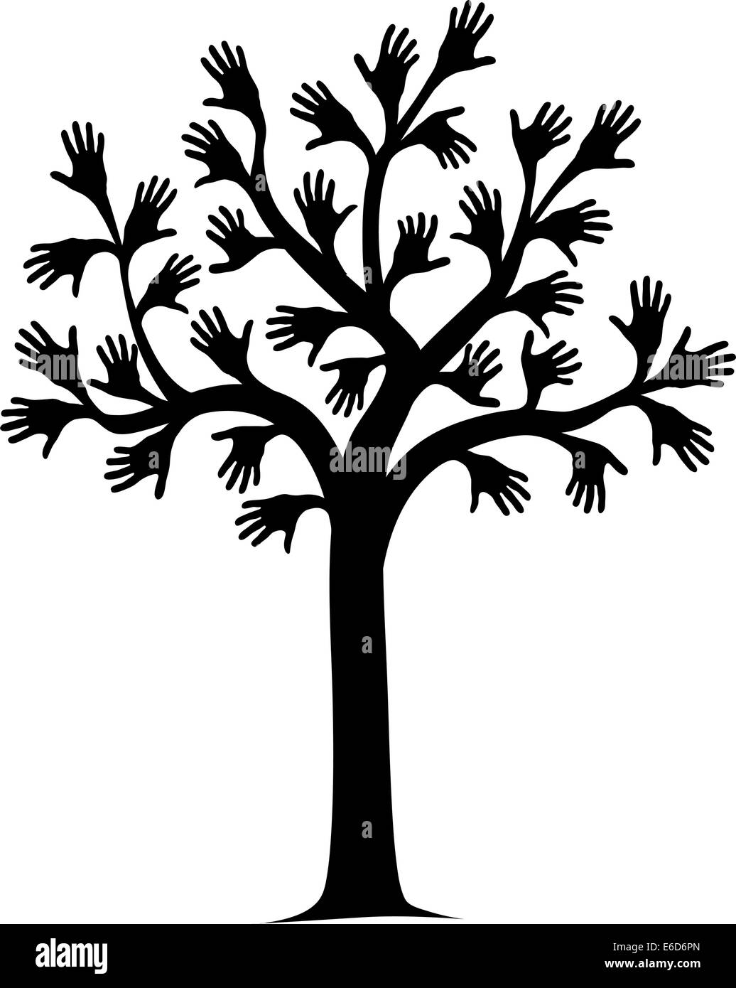 Vector illustration d'un contour d'arbre avec les mains pour les feuilles Illustration de Vecteur