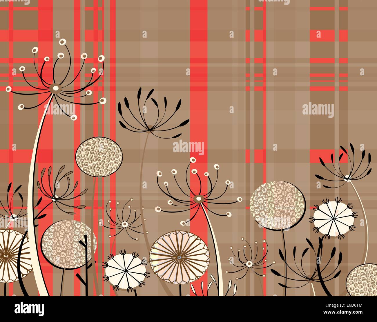 Illustration vectorielle modifiable de générique umbellifer fleurs et motif tartan Illustration de Vecteur