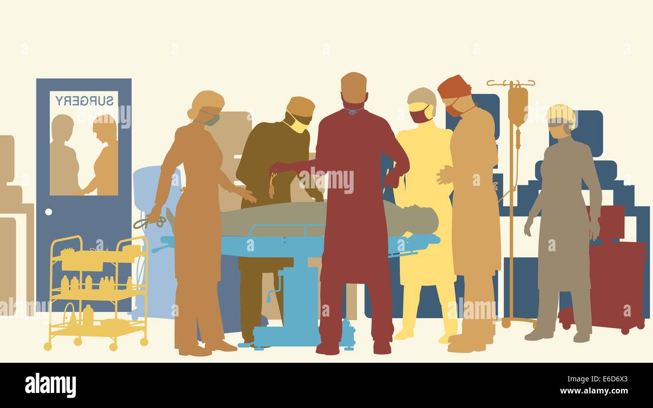 Illustration vectorielle modifiable colorés de la chirurgie dans une salle d'opération Illustration de Vecteur