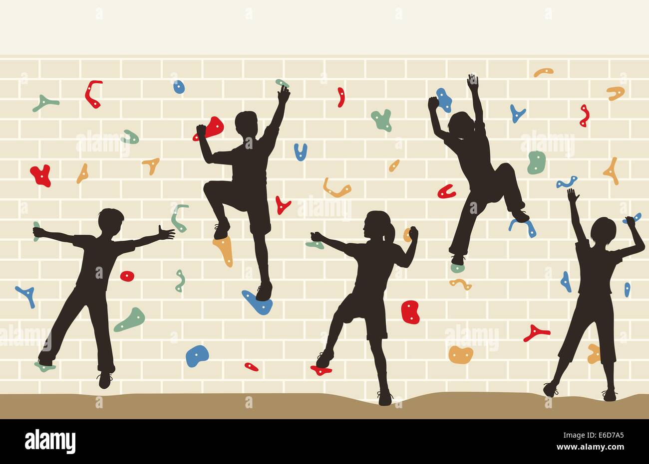 Illustration vectorielle modifiable d'enfants silhouettes sur un mur d'escalade Illustration de Vecteur