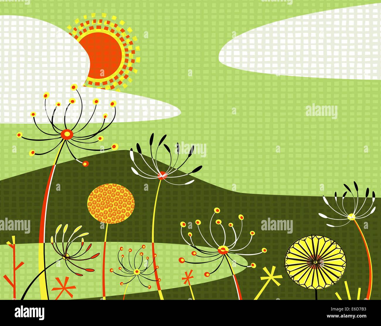 Illustration vectorielle modifiable d'umbellifer fleurs et paysage en arrière-plan Illustration de Vecteur