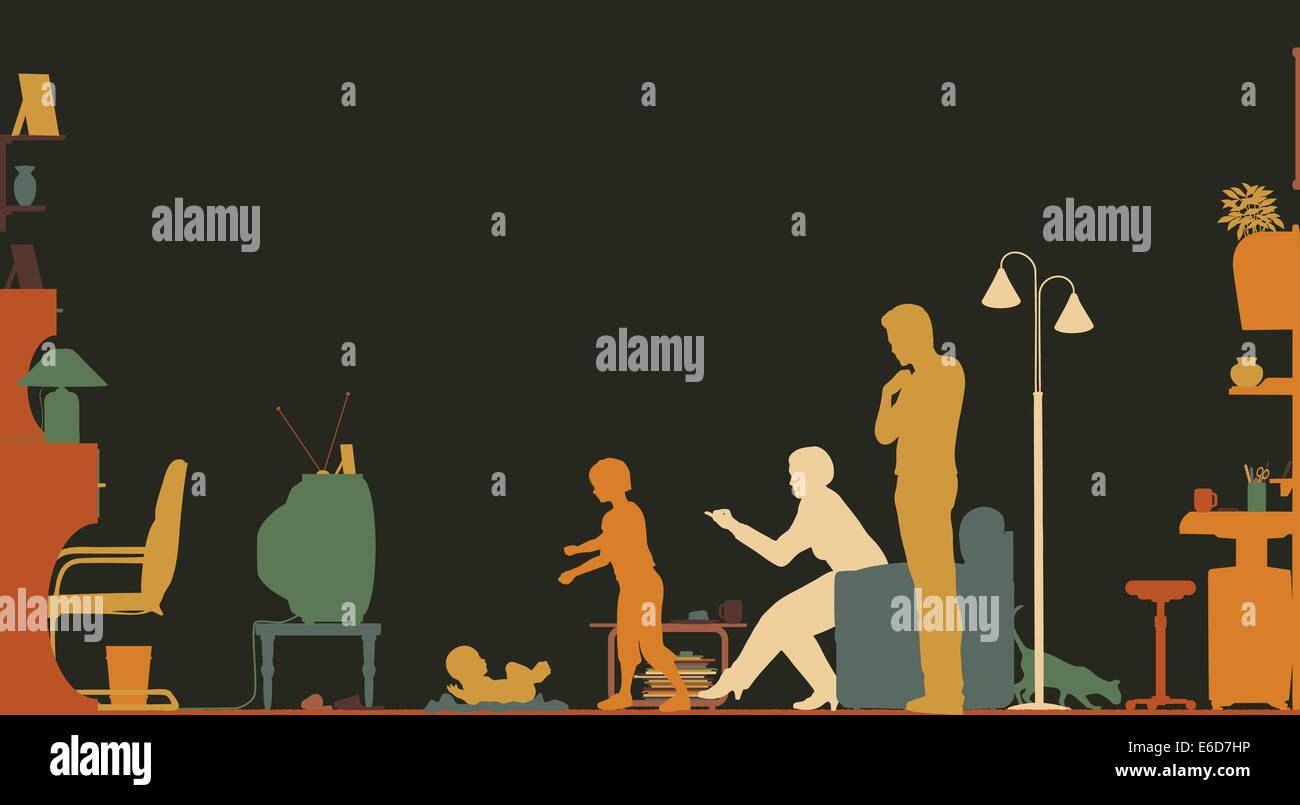 Silhouette colorée d'une famille dans un salon Illustration de Vecteur Silhouette colorée d'une famille dans un salon Illustration de Vecteur