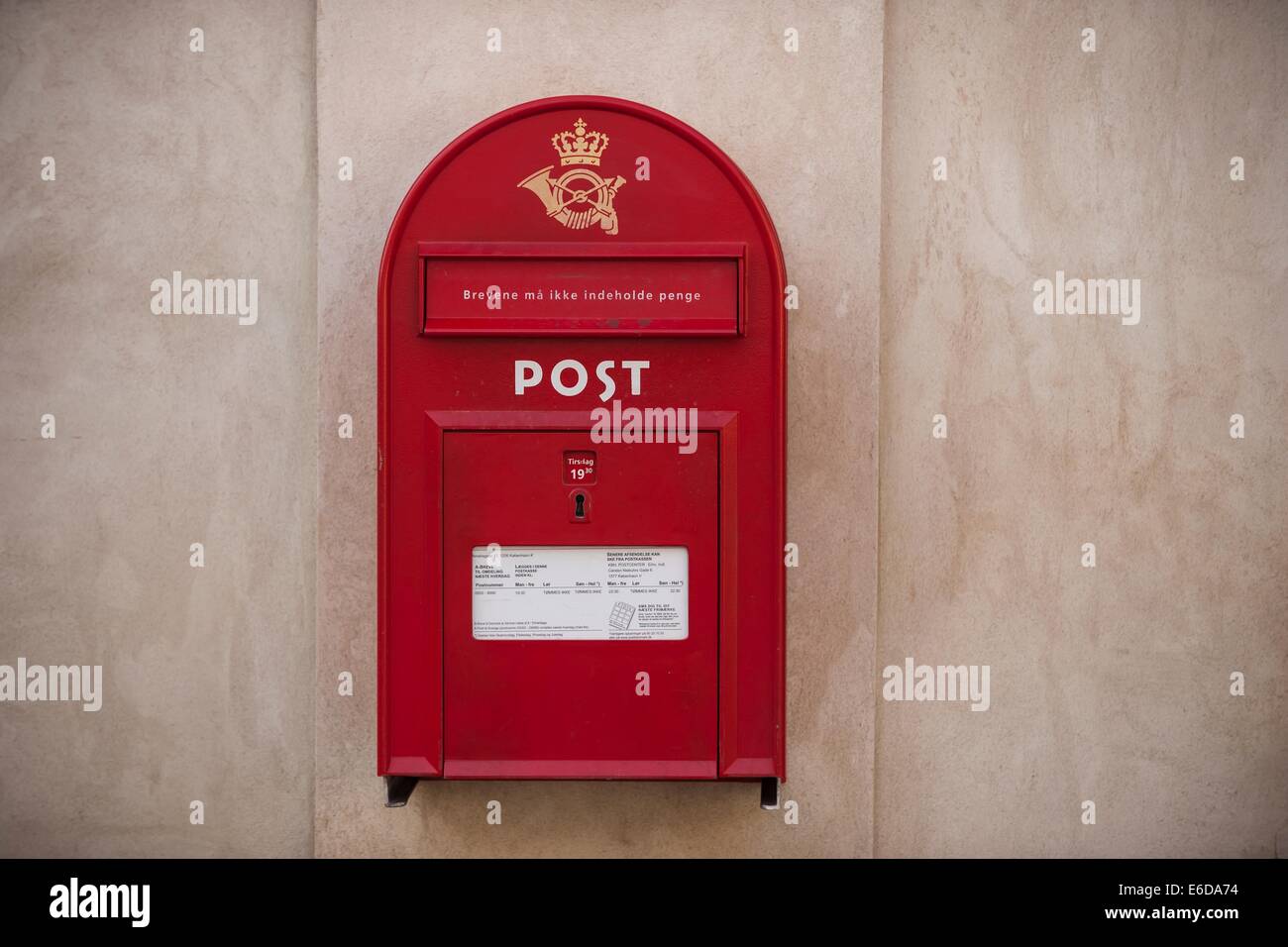 Danemark, copenhague, postbox rouge Banque D'Images