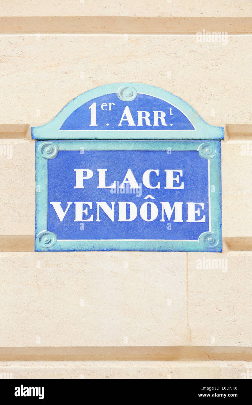 Signe de la Place Vendôme à Paris, France Banque D'Images