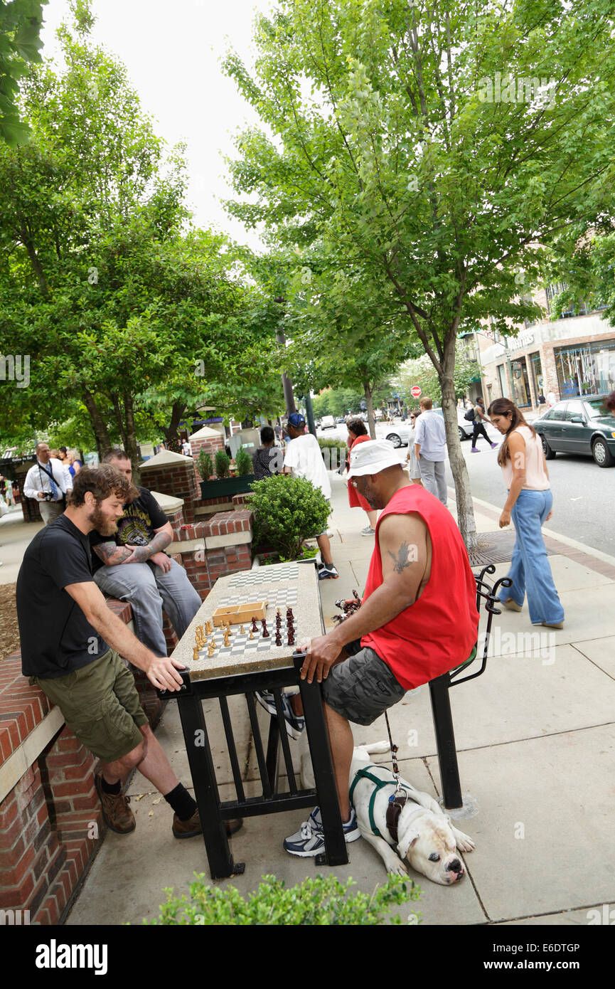 Les hommes jouant aux échecs dans le parc Pritchard, Asheville, Caroline du Nord, États-Unis Banque D'Images