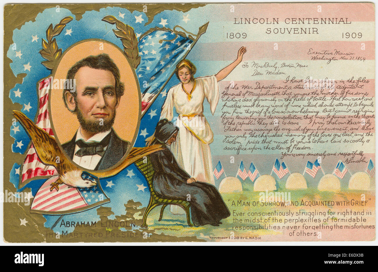 Souvenir du centenaire 1809-1909 Lincoln Abraham Lincoln, le président martyr, carte postale, 1909 Banque D'Images