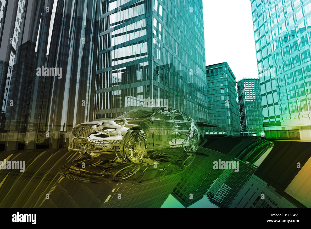 Voiture futuriste dans la ville Banque D'Images