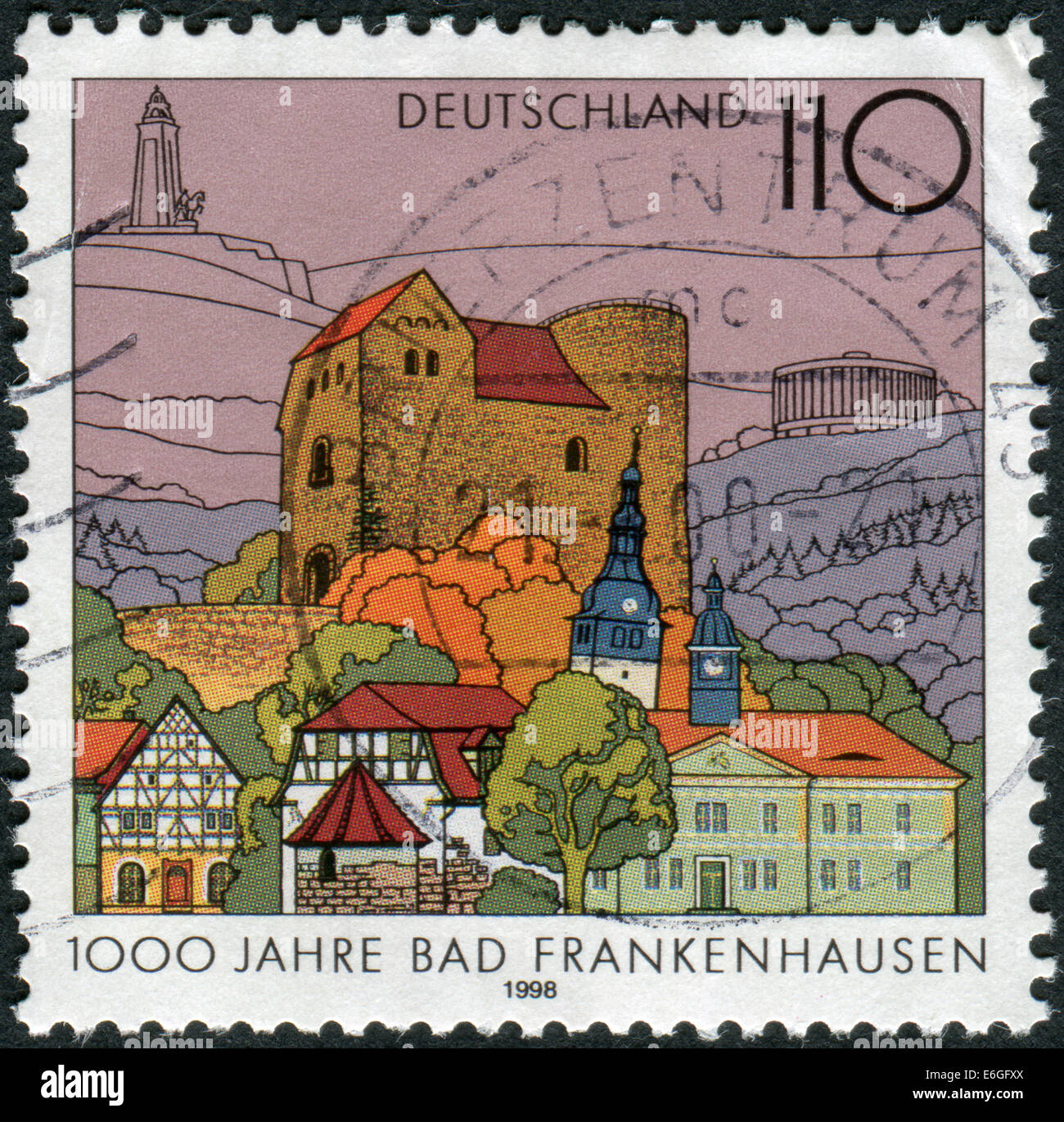 Timbre-poste imprimé en Allemagne, dédié à la célébration du 1000e anniversaire de la ville de Bad Frankenhausen, Ursberg Banque D'Images