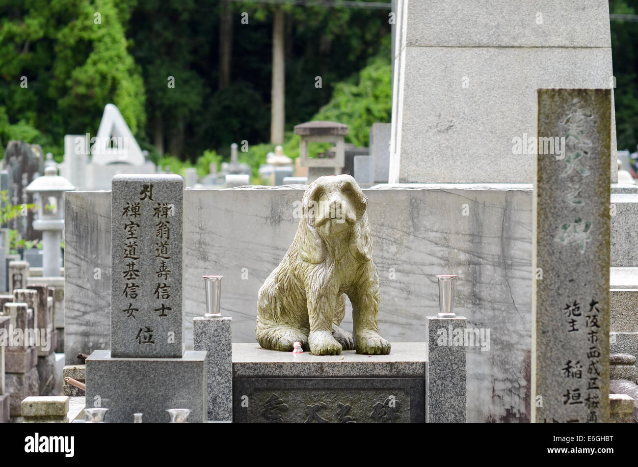 Au Japon, les chiens peuvent devenir membres précieux de la famille, et quand ils passent, certains sont donnés grand lieux de sépulture. Banque D'Images