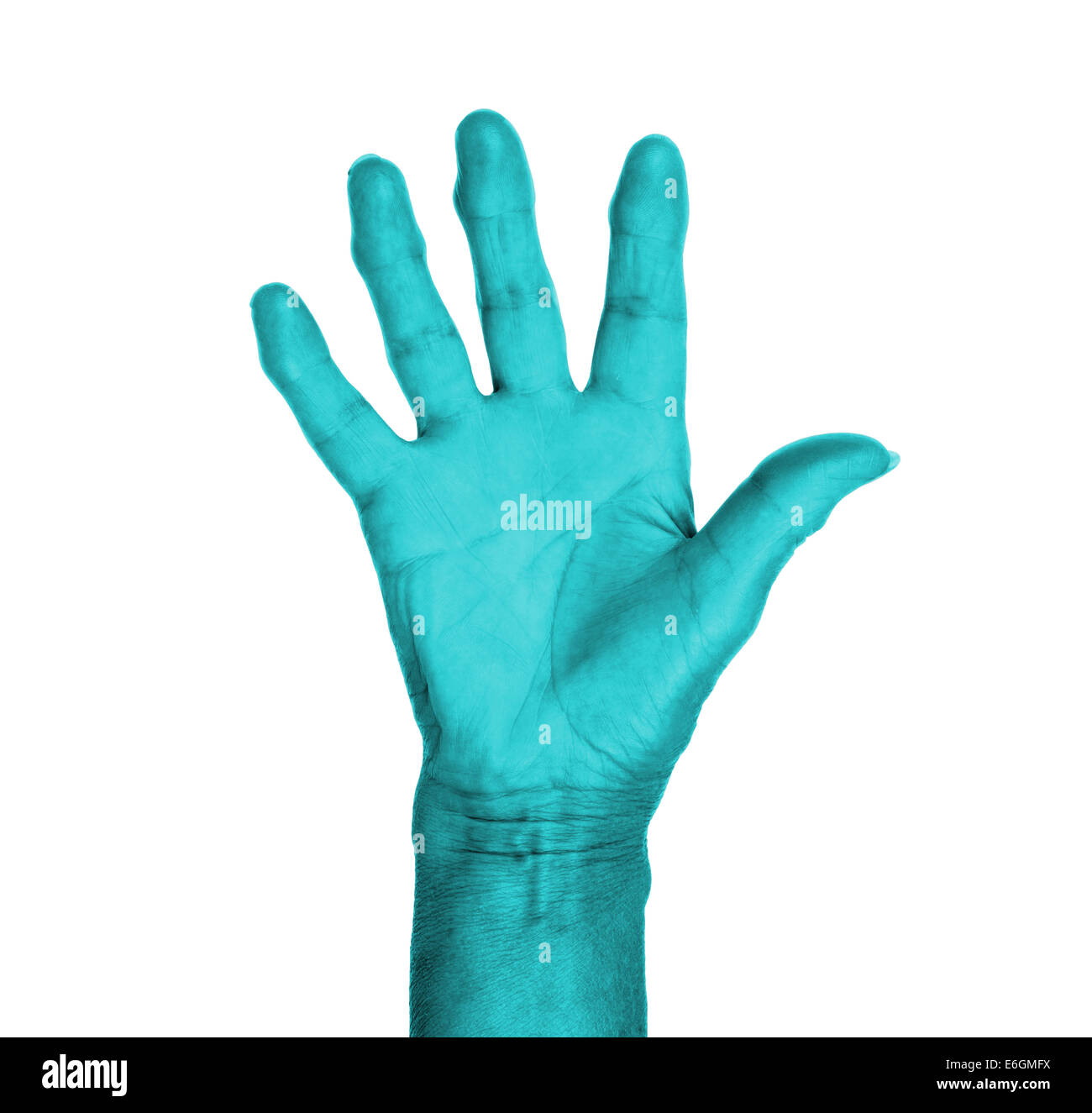 Symbole main, disant cinq, dire bonjour ou de dire stop, bleu clair Banque D'Images