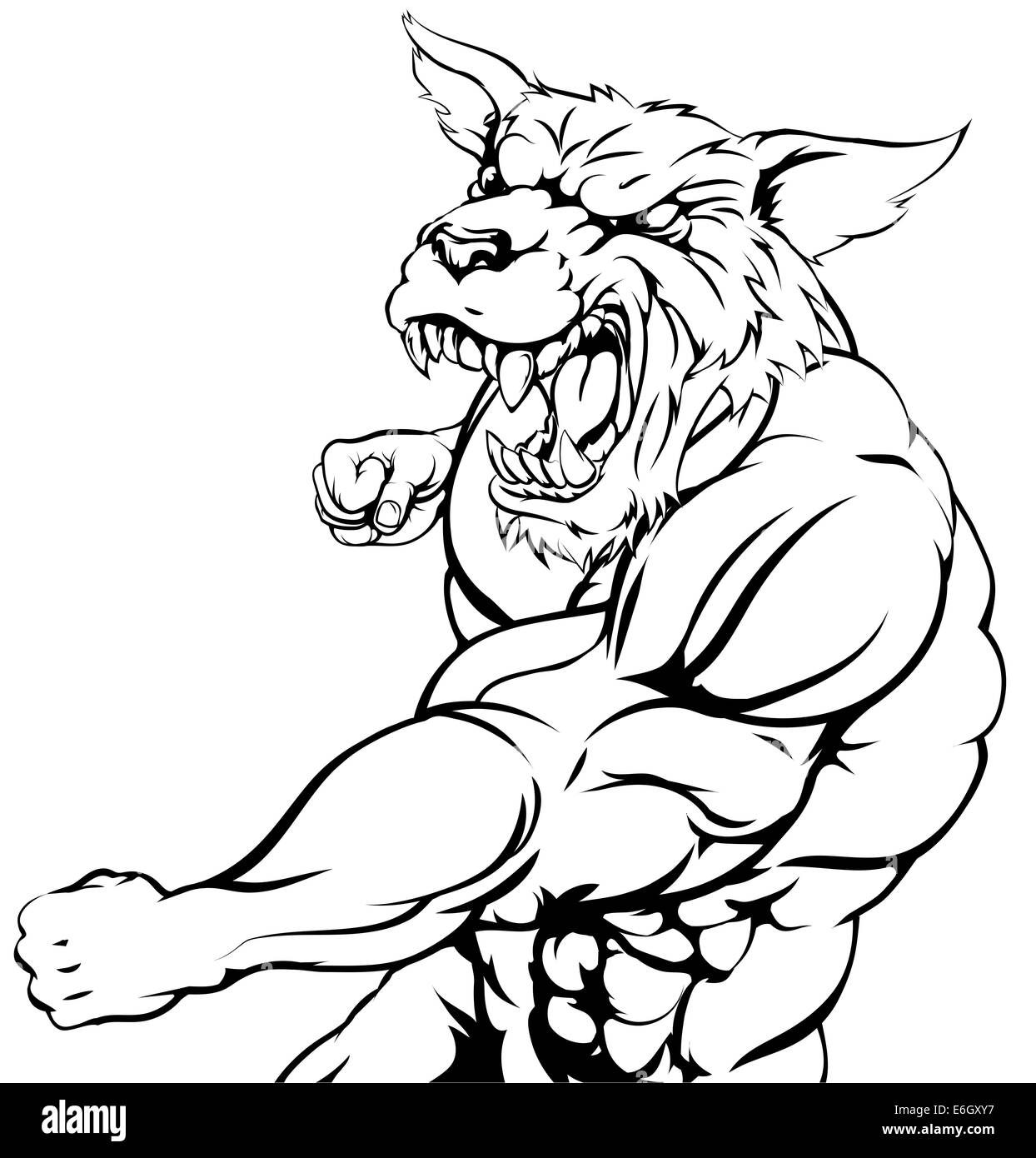 Loup ou loup-garou wolfman sports caractère mascot à attaquer avec un poinçon Banque D'Images