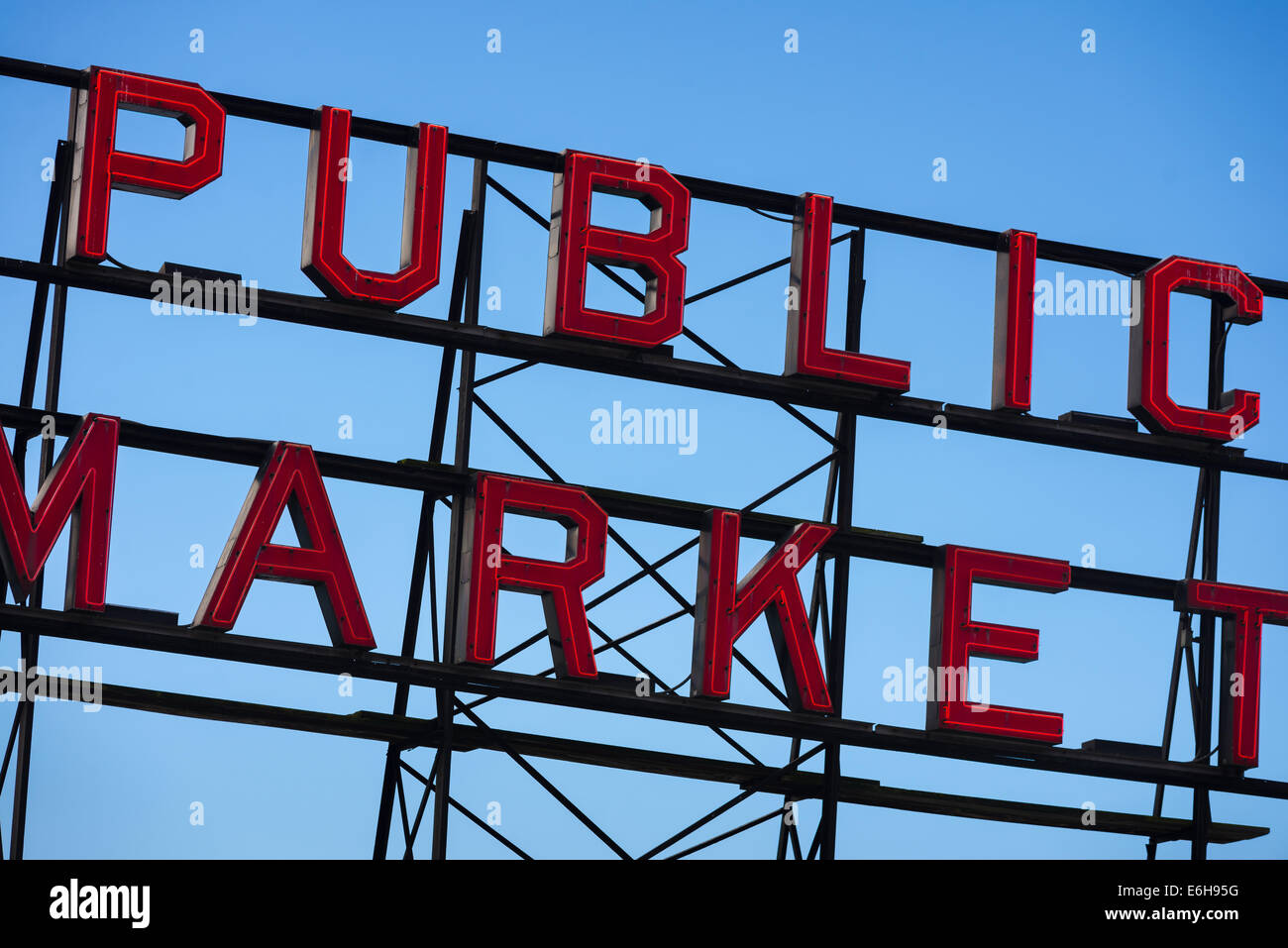 À signer le marché public de Pike Place Market Banque D'Images