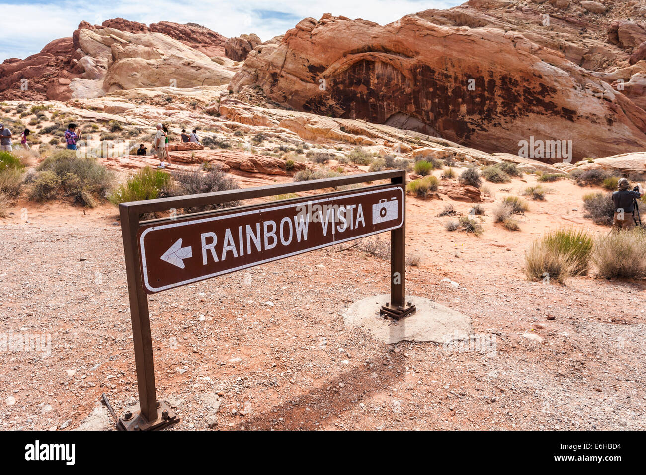 Panneau indiquant Rainbow Vista rock formation in Valley of Fire State Park près de Overton, Nevada Banque D'Images