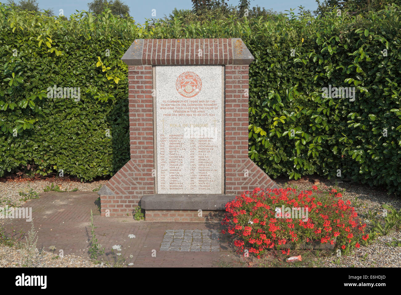 L'Hampshire Regiment Memorial à Driel, Gueldre, Pays-Bas. Banque D'Images