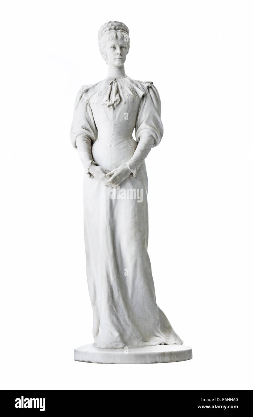 Statue isolée de l'Impératrice Elisabeth II d'Autriche à Corfou à l'Achilleion - sur fond blanc. Banque D'Images