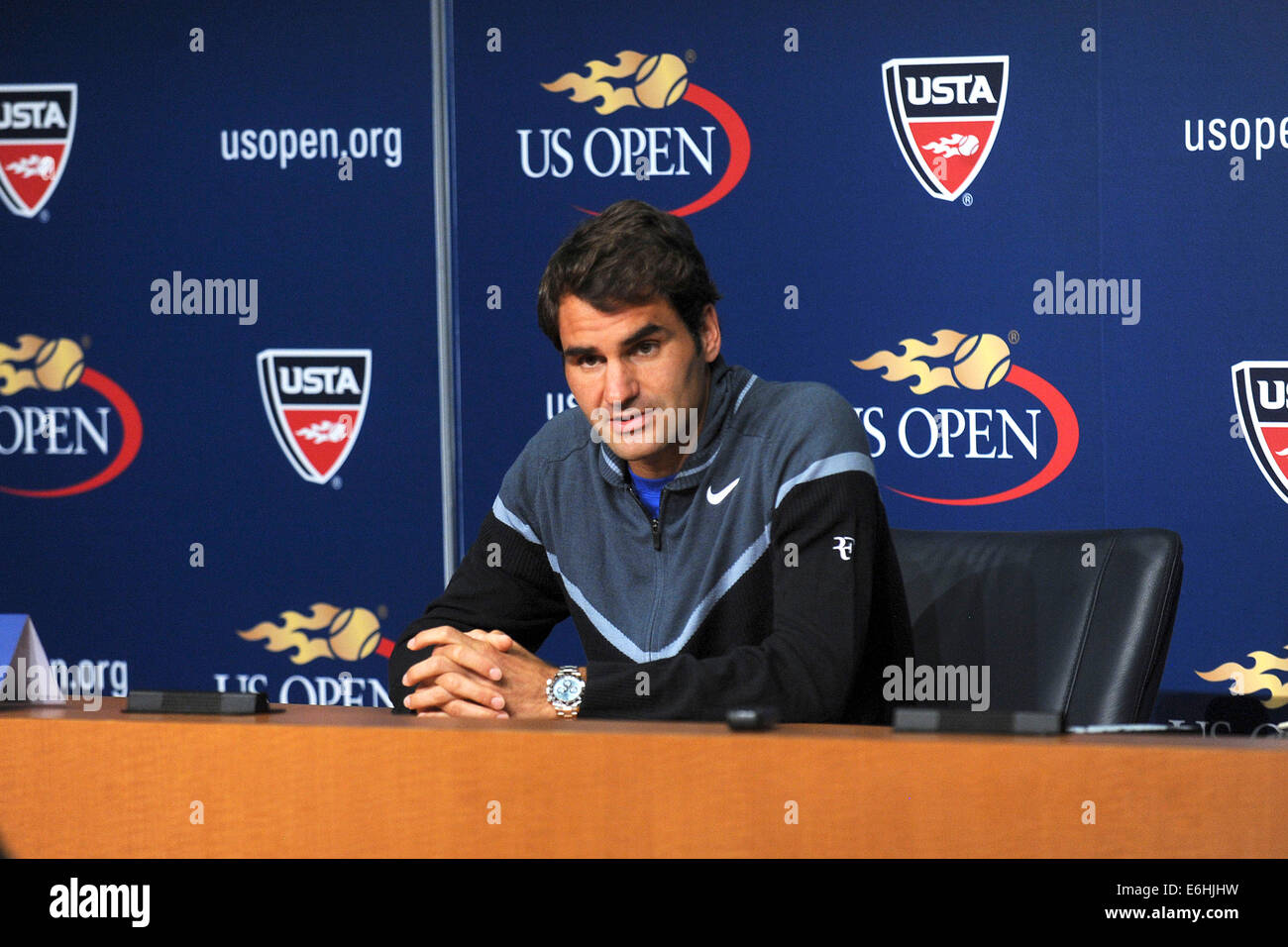 Roger Federer au cours de la 2014 Arthur Ashe Kids' Day à l'USTA Billie Jean King National Tennis Center le 23 août 2014 à New York City Banque D'Images